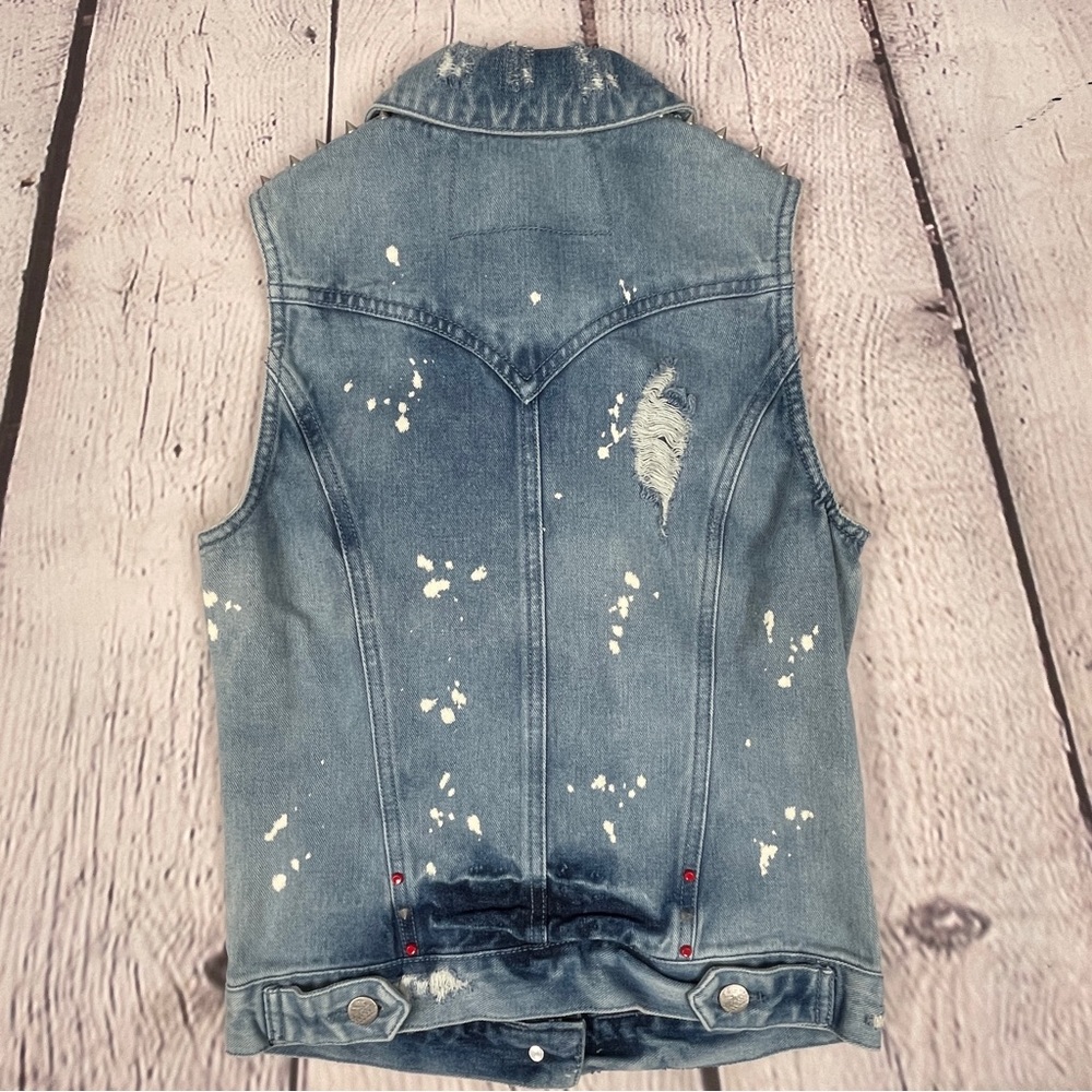 BERSHKA denim distressed vest with spikes beading, size S - Picture 10 of 16